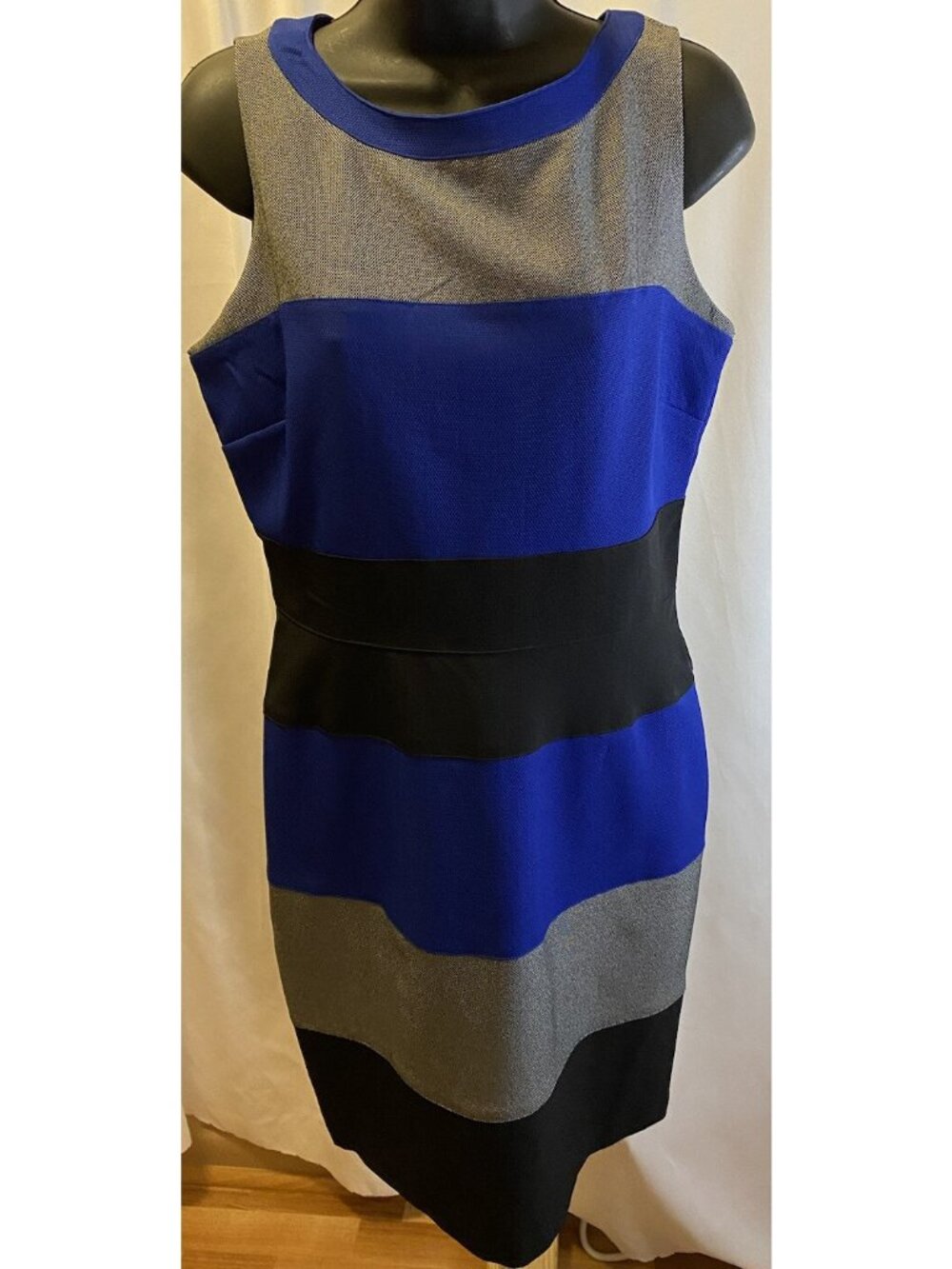 J Taylor Sleeveless Middi Dress Womens Size 4 Color Blocked  Blue Gray